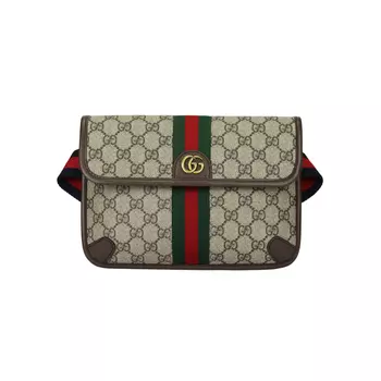 GUCCI Сумка-слинг из холста с кожаными вставками, через плечо, через плечо, небольшого размера, женская, коричневого/черного цвета