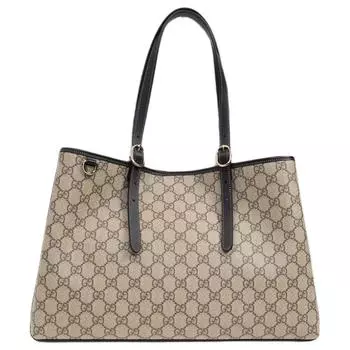 GUCCI Сумка-тоут из холщовой ткани с покрытием, сумка-шоппер, сумка на плечо, дамская сумка среднего размера, бежево-темно-коричневая, унисекс