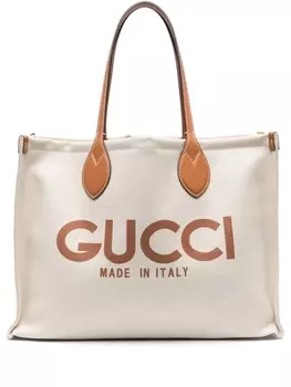 Gucci сумка-тоут из канваса с логотипом, нейтральный цвет