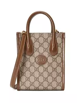 Gucci сумка-тоут из канваса с узором GG, коричневый