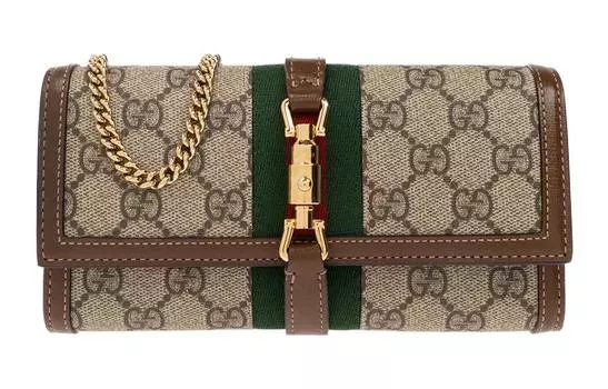 GUCCI Сумка-тоут Jackie 1961 из холста с кожаной цепочкой WOC, сумка через плечо, маленькая, женская, цвета черного дерева