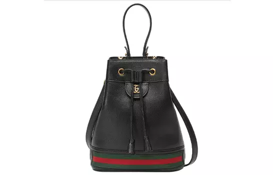 GUCCI Сумка-ведро Ophidia из кожи, портативная сумка через плечо, женская, черного цвета, небольшого размера