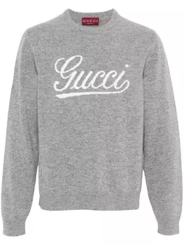 Gucci свитер с логотипом, связанный интарсией, серый