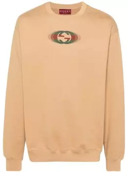 Gucci свитшот из хлопка с переплетенным G-образным принтом, коричневый