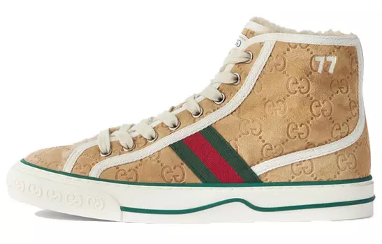 GUCCI Tennis 1977 High GG Brown Suede Women's
