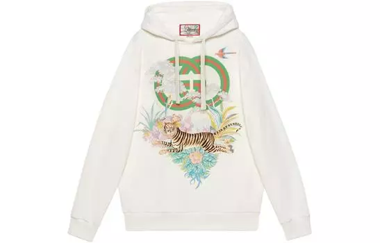 GUCCI Толстовка с капюшоном Tiger Interlocking G, цвет «Off-white»