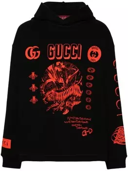 Gucci толстовка с вышитым логотипом, черный