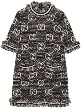 Gucci твидовое платье мини с логотипом GG, черный