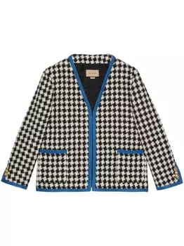 Gucci твидовый жакет в клетку гингем, белый