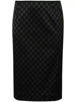 Gucci юбка миди с логотипом GG, черный