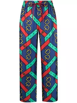Gucci укороченные шелковые брюки с графичным принтом, синий