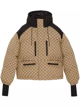 Gucci укороченный пуховик с узором GG, коричневый