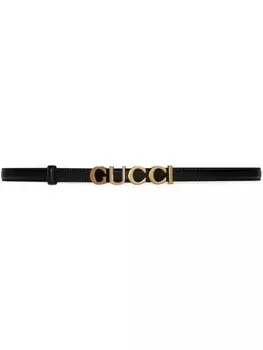 Gucci узкий ремень с пряжкой-логотипом, черный