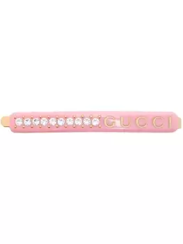 Gucci заколка для волос с логотипом и кристаллами, розовый