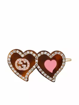 Gucci заколка для волос с логотипом Interlocking G и кристаллами, коричневый