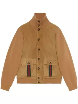 Gucci замшевый бомбер с декором Web, коричневый