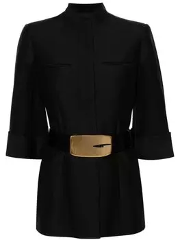 Gucci жакет из смеси шерсти и шелка с поясом, черный