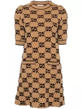 Gucci жаккардовое платье с логотипом GG, коричневый