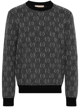 Gucci жаккардовый джемпер с узором GG Damier, серый