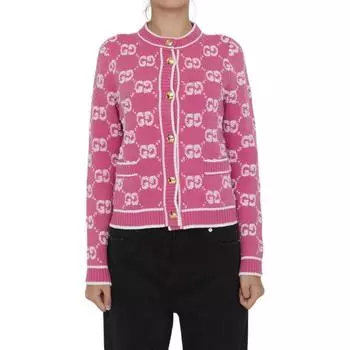 GUCCI Жаккардовый кардиган из букле из шерсти Gg 'Baloon Pink'