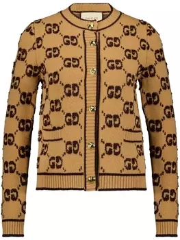 Gucci жаккардовый кардиган с логотипом GG, нейтральный цвет