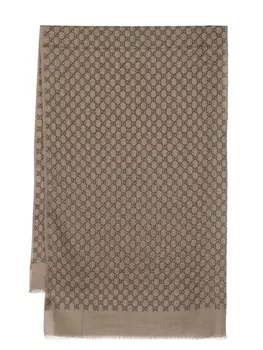 Gucci жаккардовый шарф с бахромой и логотипом GG, нейтральный цвет