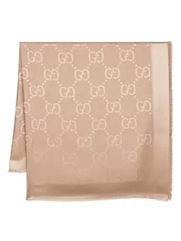 Gucci жаккардовый шарф с бахромой и логотипом GG, нейтральный цвет