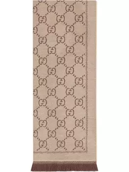 Gucci жаккардовый шарф с логотипом GG, нейтральный цвет