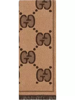 Gucci жаккардовый шарф с логотипом GG, нейтральный цвет