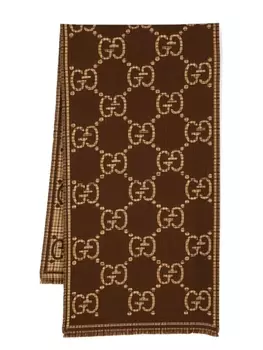 Gucci жаккардовый шарф с узором GG, коричневый