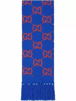 Gucci жаккардовый шарф с узором GG, синий