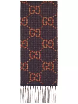 Gucci жаккардовый шерстяной шарф с логотипом GG, коричневый