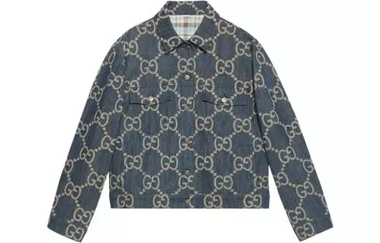 GUCCI Женская джинсовая куртка Gg, цвет синий/слоновая кость