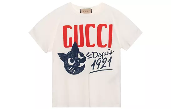 Футболка женская Gucci с принтом кота, бежевый