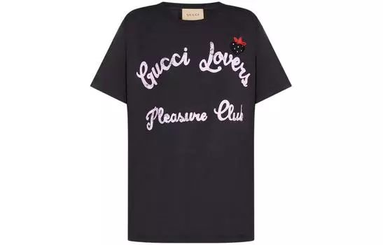 Футболка женская Gucci с принтом, черный / лиловый