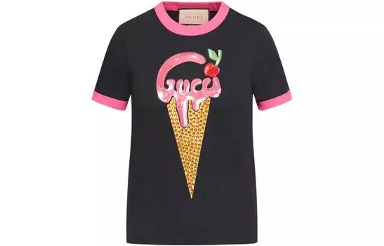 Футболка женская Gucci, черный / розовый