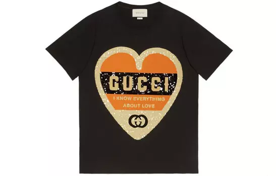 Футболка женская Gucci с принтом сердца, черный