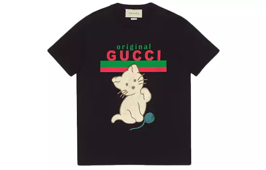 Футболка женская Gucci с принтом кота, черный
