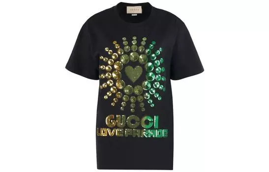 Футболка женская Gucci, черный / зеленый / золотой