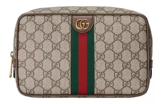GUCCI Женская холщовая косметичка бежевого/черного цвета
