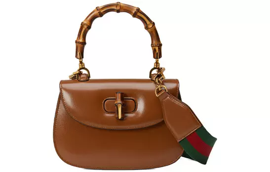 GUCCI Женская кожаная сумка через плечо Trumpets, коричневая