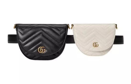 GUCCI Женская кожаная сумка-клатч GG Marmont Fanny Pack, черно-белая
