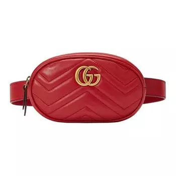 GUCCI Женская кожаная сумка-слинг GG Marmont, красная