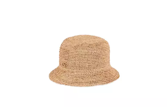 GUCCI Женская панама из рафии, соломы и хлопка, бежевого цвета