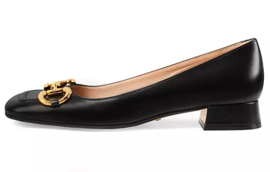 Туфли GUCCI Horsebit Ballet Flat Black Leather Women's