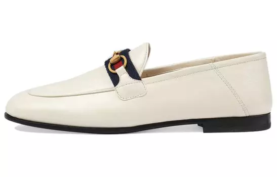 Туфли GUCCI Slip On Loafer With Web White Leather Women's