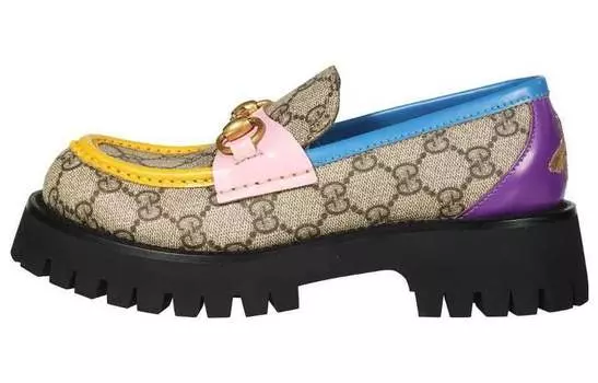 Лоферы женские Gucci, бежевый / желтый / синий