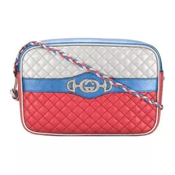 GUCCI Женская сумка через плечо из телячьей кожи, красного, синего и серебристого цветов