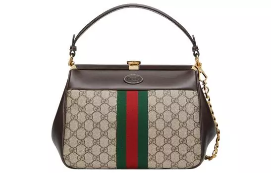 GUCCI Женская сумка из кожи и холста, небольшого размера, цвет эбеновое дерево/коричневый