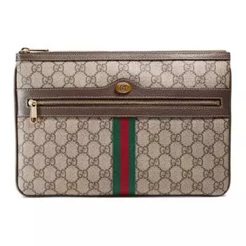 GUCCI Женская сумка-клатч Ophidia Canvas с кожей, цвет эбеновое дерево/коричневый